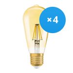 Mehrfachpackung 4x Ledvance Vintage 1906 LED E27 Birne Klar 6.5W 725lm - 824 Extra Warmweiß | Dimmbar - Ersatz für 55W